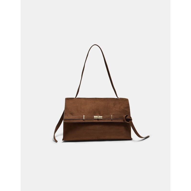 Stradivarius Maxi shoulder bag with belt detail in brown