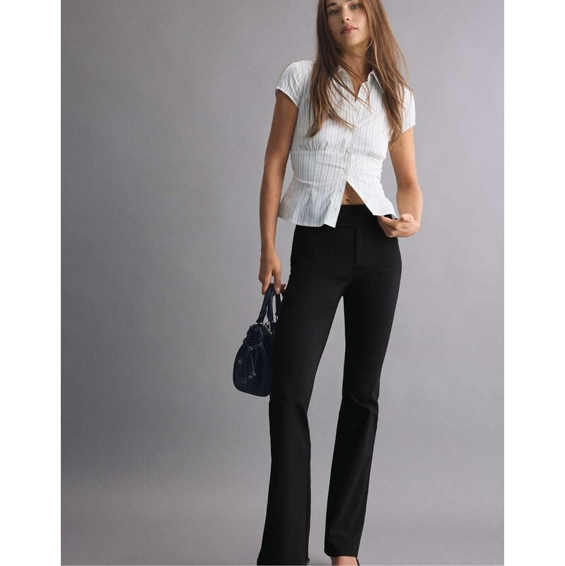 Stradivarius High-waist bengaline bell bottom trousers in black