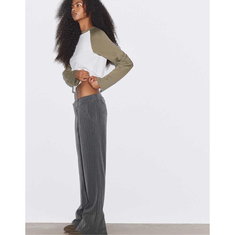 Stradivarius Low-rise smart trousers with back detail in grey