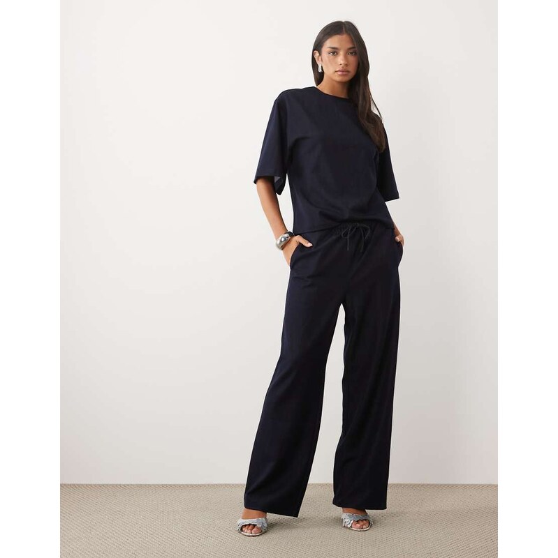 Pretty Lavish denim look drawstring wide leg trouser co-ord in