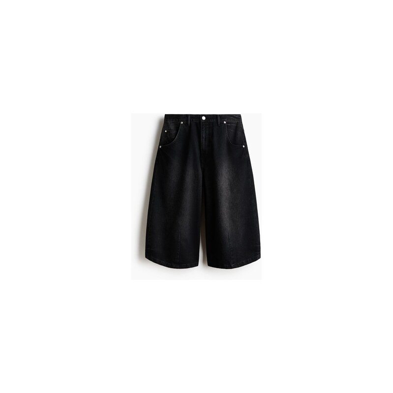 H&M - Baggy Barrel Denim shorts - Černý Denim