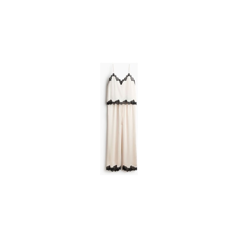 H&M - Lace-trimmed satin pyjamas - Krémová/Černá