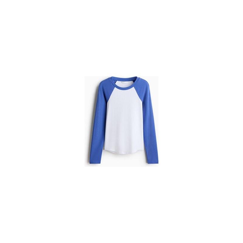 H&M - Žerzejový tops raglánovým rukávem - Bílá/Barevný Blok