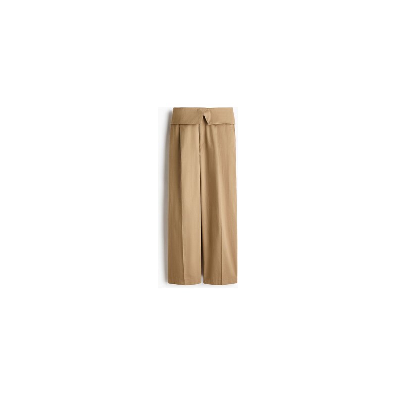 H&M - Bavlněné kalhotys ohrnutým pasem - Béžová