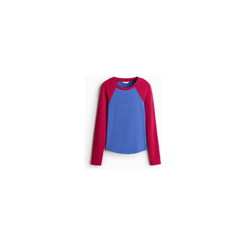 H&M - Žerzejový tops raglánovým rukávem - Modrá/Barevný Blok