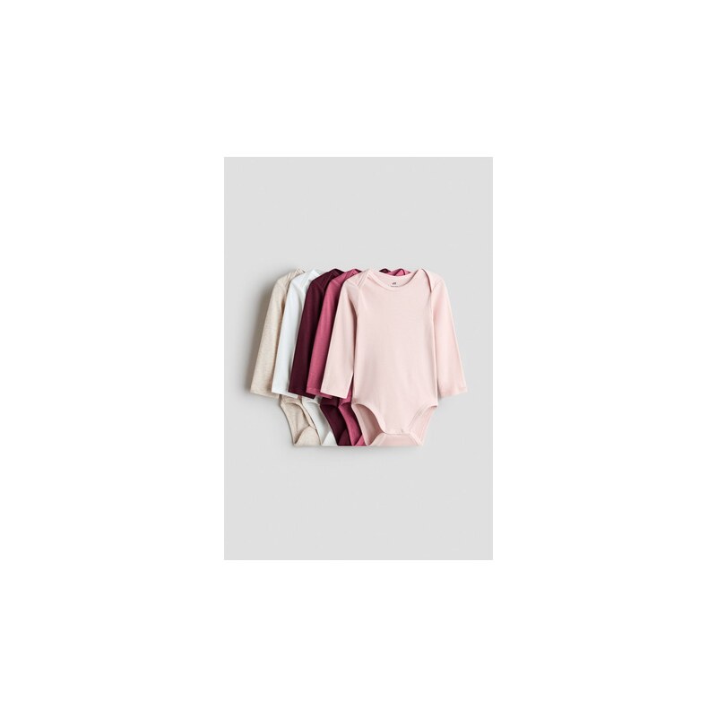 H&M - Bavlněné bodys obálkovým výstřihem 5 kusů - Růžová/Bílá