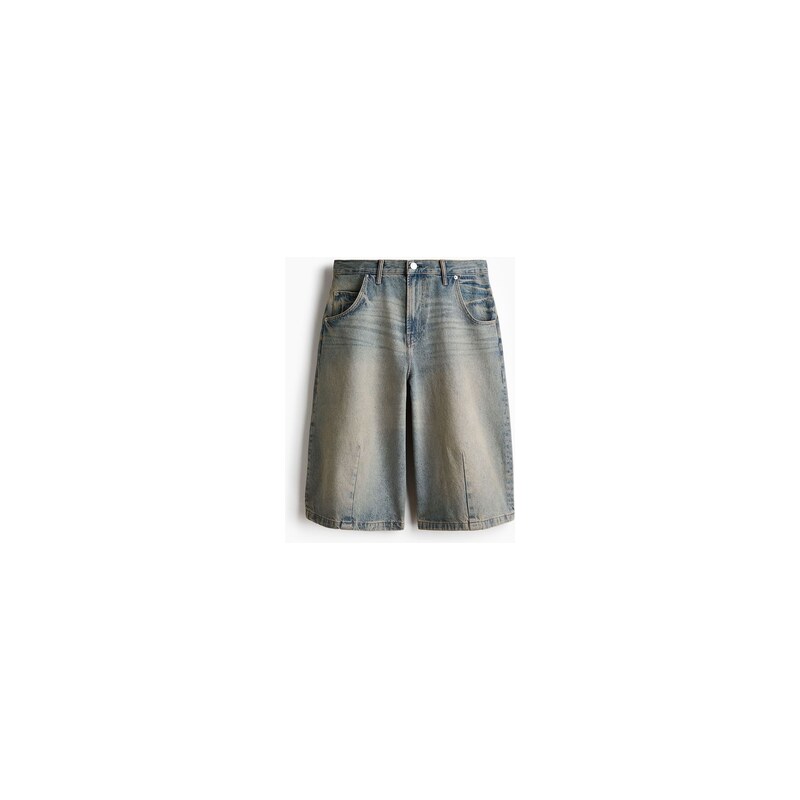 H&M - Baggy Barrel Denim shorts - Tlumený Denim Blue