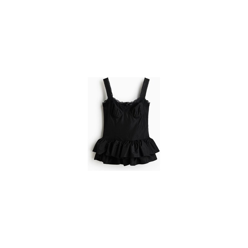 H&M - Nylonový tops krajkovým lemem - Černá