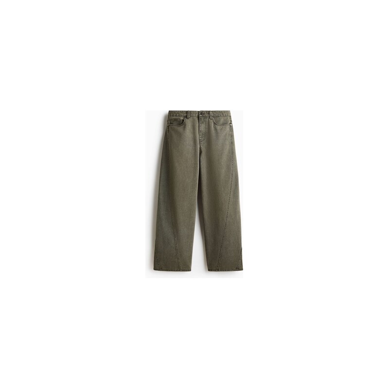 H&M - Džíny Loose Wide se stočeným švem - Zelený Denim