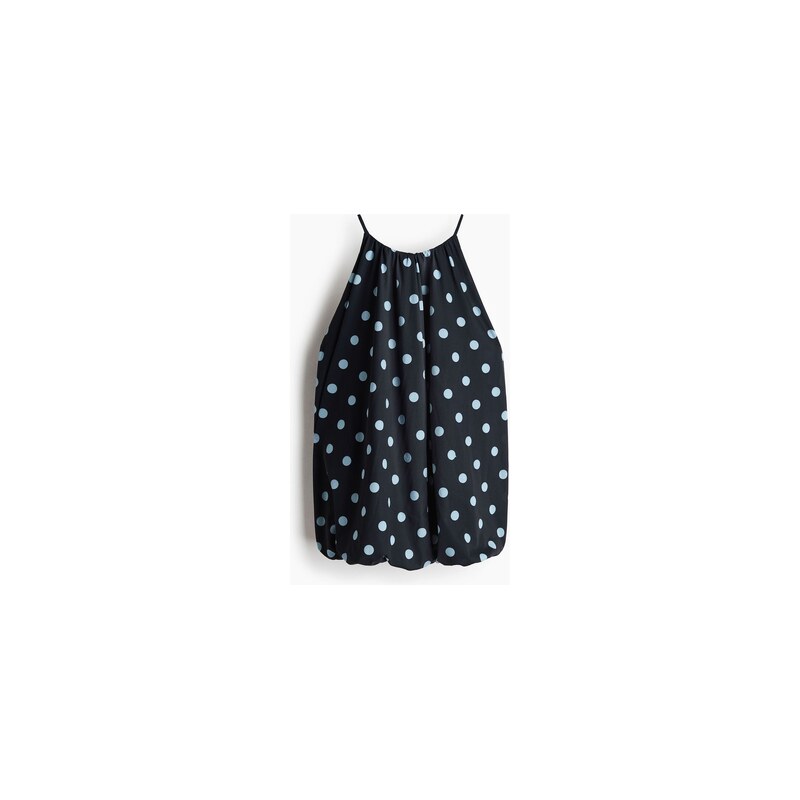 H&M - Řasený tops bublinovým lemem - Černá/Puntíky