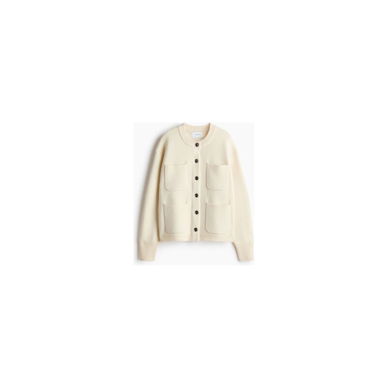 H&M - Propínací svetr z vlněné směsis kapsami - Krémová