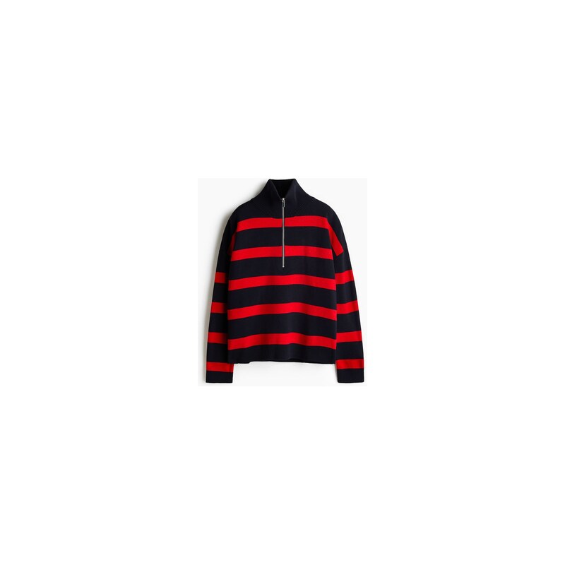H&M - Svetrs horním zipem - Námořnická Modř/Proužky