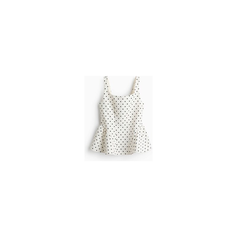 H&M - Top peplums hranatým výstřihem - Krémová/Puntíky