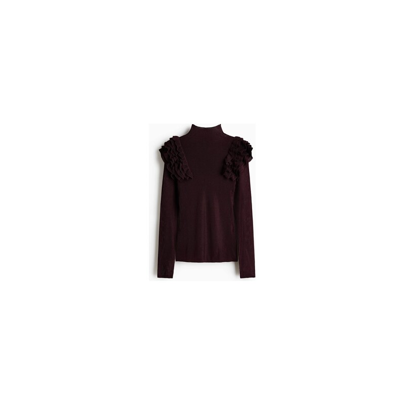 H&M - Tops volánky a vysokým límcem - Vínová