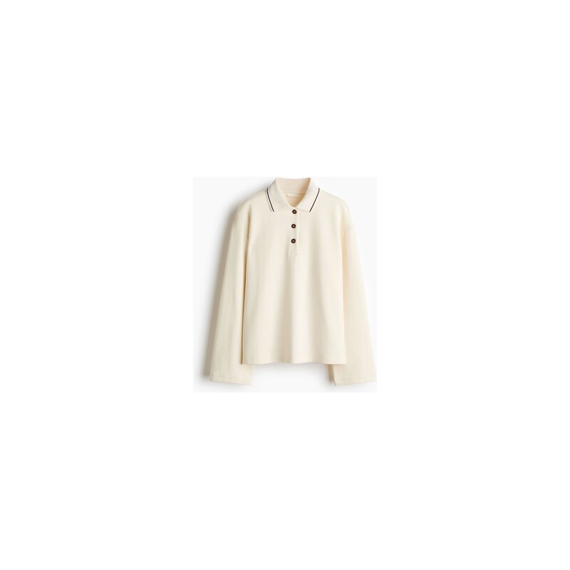 H&M - Tops límečkem z bavlněné směsi - Krémová