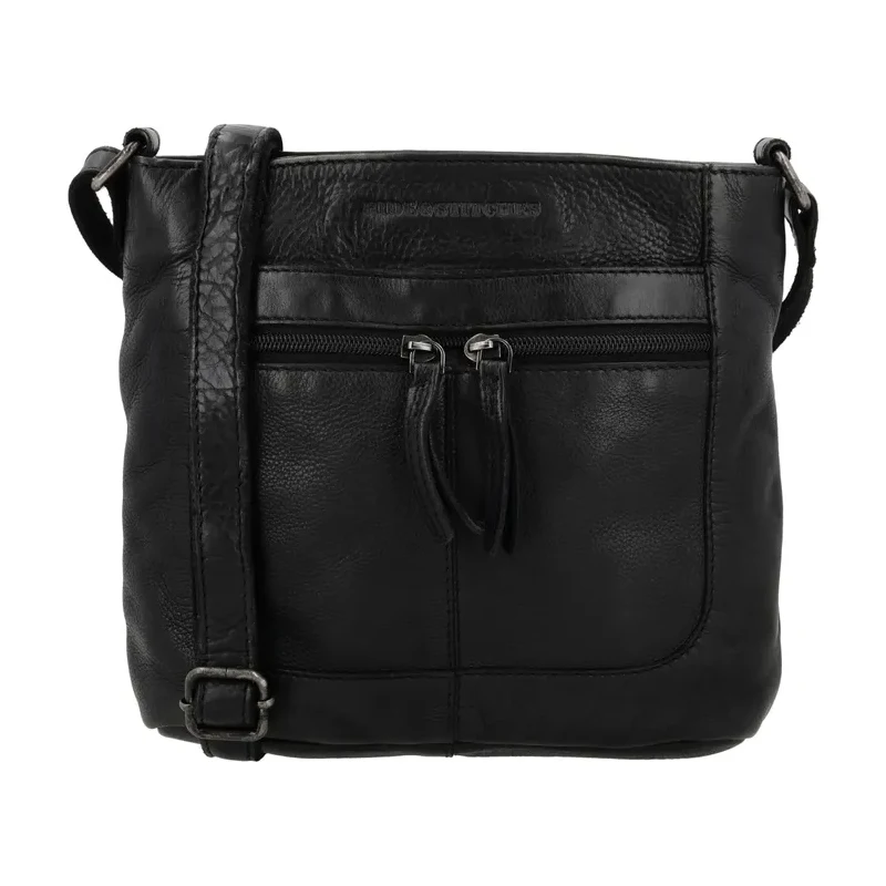 Hide & Stitches Černá čtvercová kožená crossbody kabelka