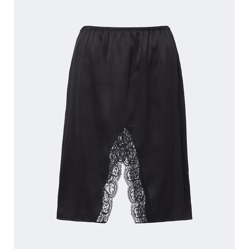 Saint Laurent Lace-trimmed silk satin slip skirt