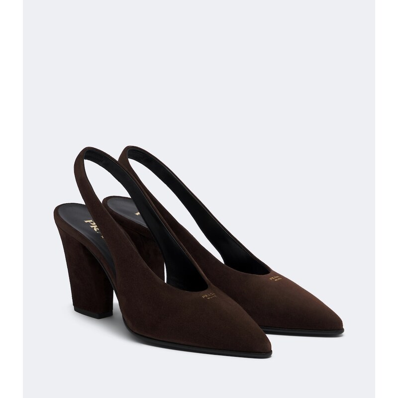 Prada Suede slingback pumps v barvě Moro