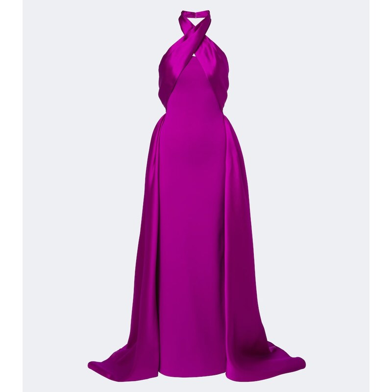 Solace London Rumi halterneck satin-trimmed crêpe gown
