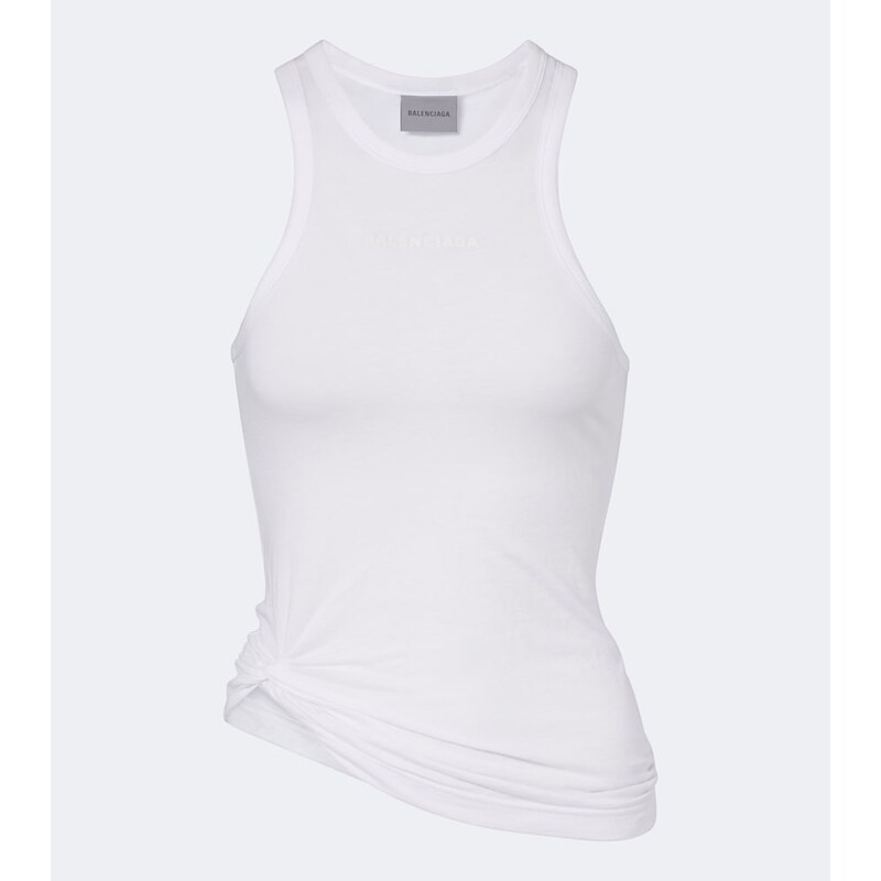 Balenciaga Logo gathered cotton jersey tank top