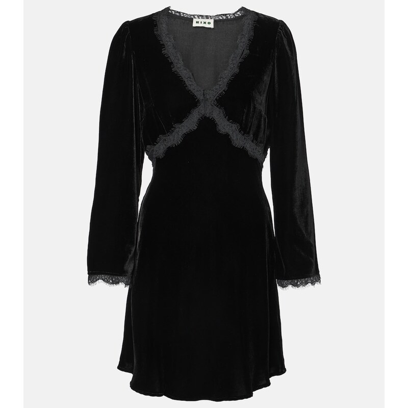 Rixo Macie lace-trimmed velvet minidress