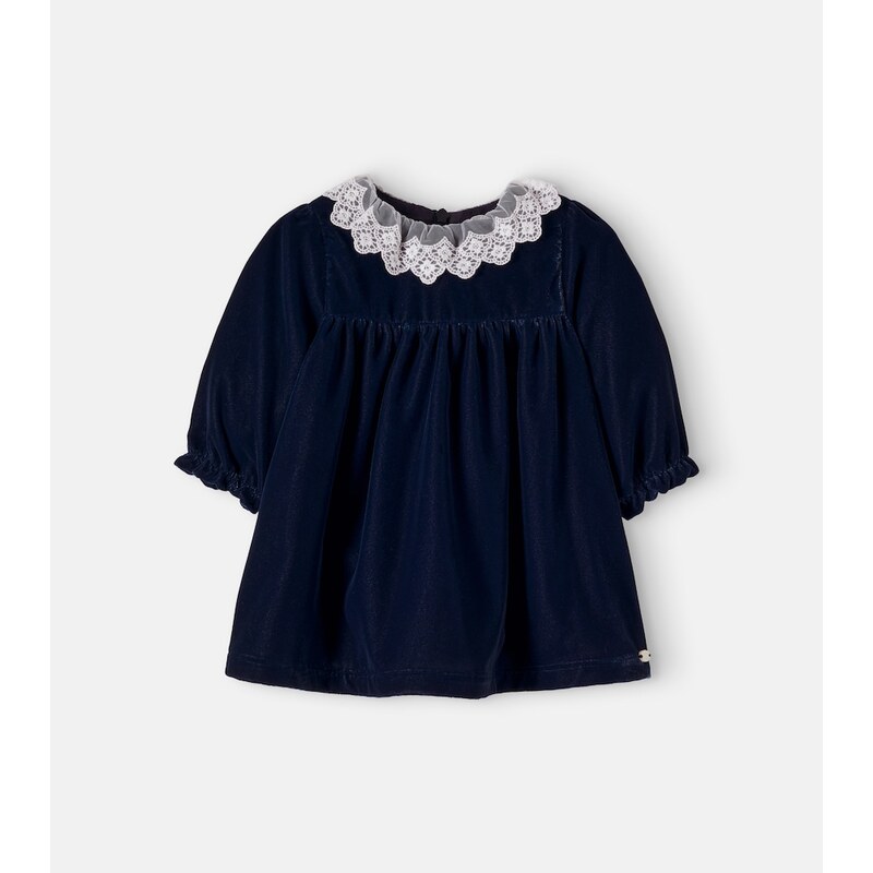 Tartine et Chocolat Baby lace-trimmed velvet dress
