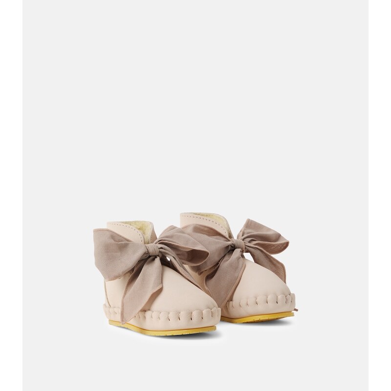 Donsje Baby Pina organza-trimmed leather booties