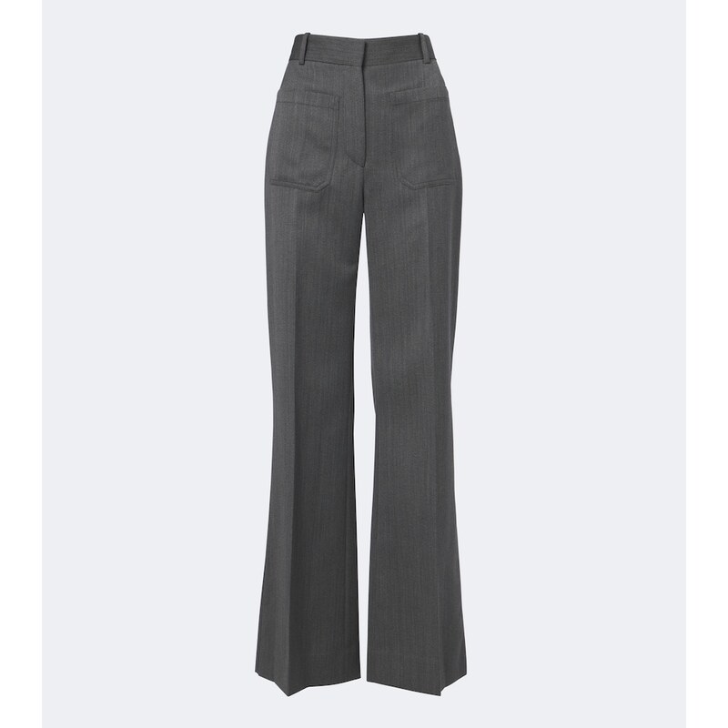Victoria Beckham Alina herringbone virgin wool wide-leg pants