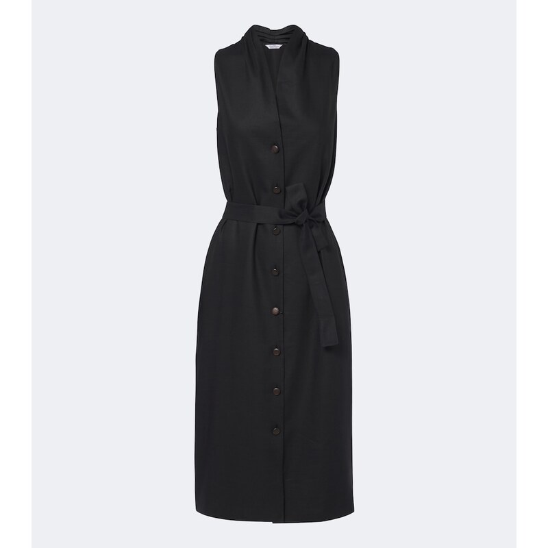 Max Mara Belted linen and silk midi dress