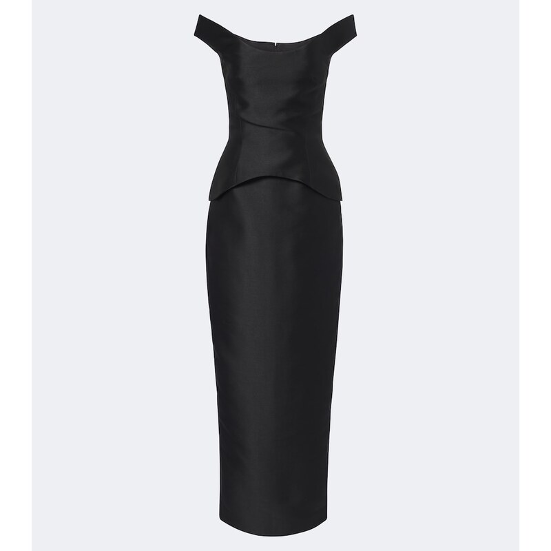 Solace London Pieta off-shoulder peplum satin gown