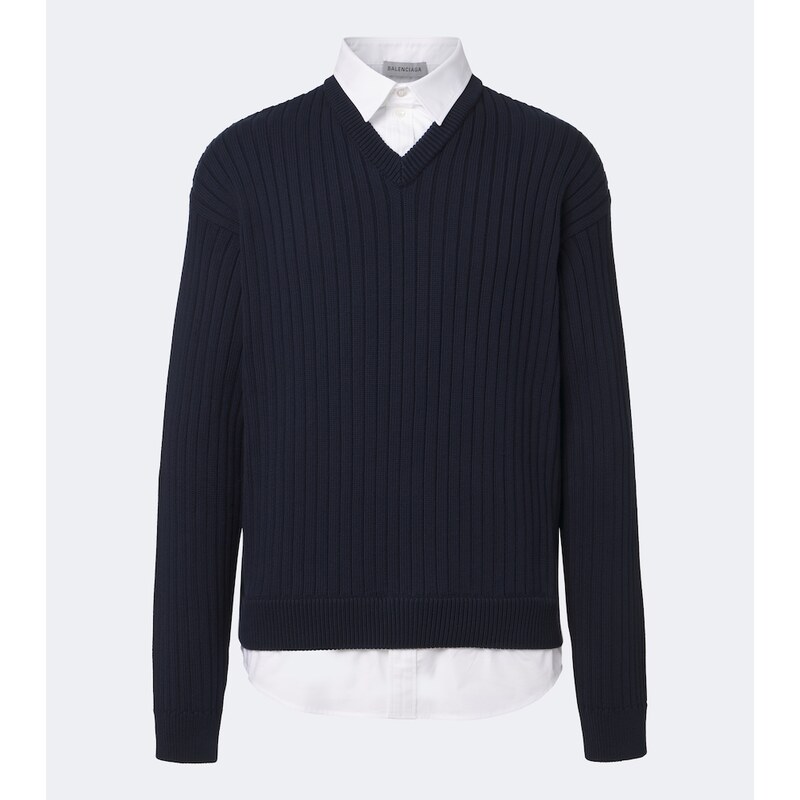 Balenciaga Layered ribbed-knit cotton sweater