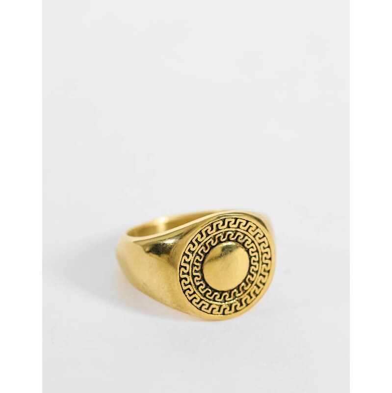 ASOS DESIGN waterproof stainless steel greek wave signet ring in