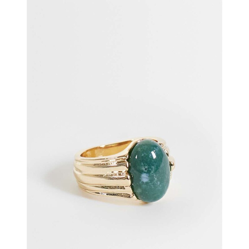 ASOS DESIGN vintage-style ring with dark green stone setting in
