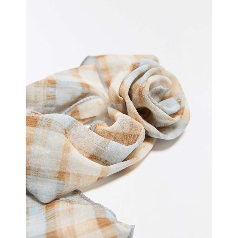 Bershka Checked floral scarf in white