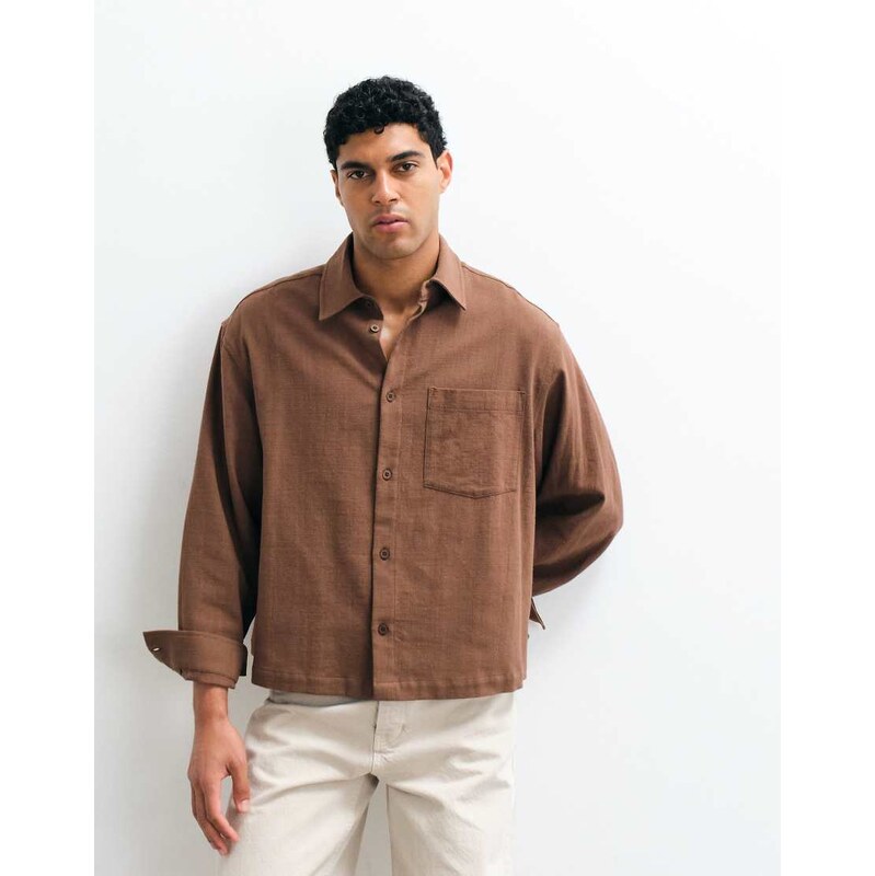ASOS DESIGN boxy oversized linen look shirt in brown