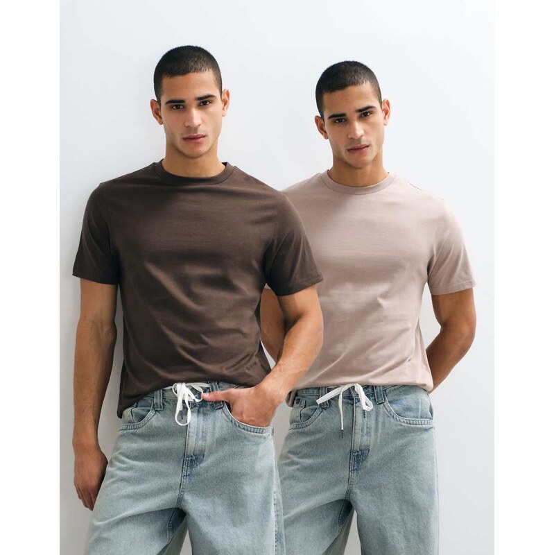 ASOS DESIGN Essentials 2 pack regular fit t-shirt in stone and