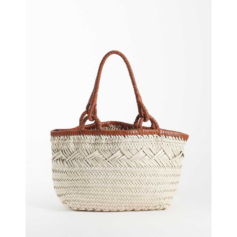 ASOS DESIGN leather weave tote bag in white-Multi