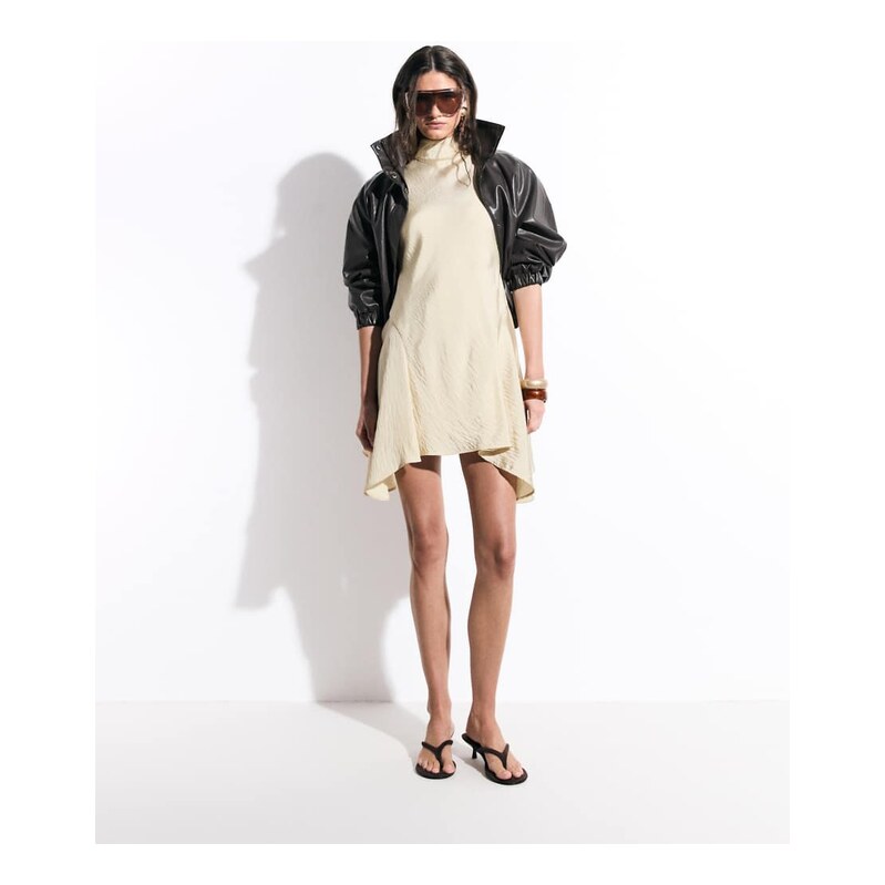 ASOS DESIGN high neck mini dress with hanky hem in buttermilk