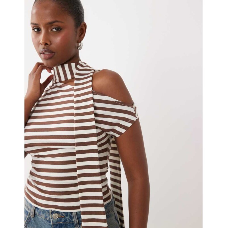 The Frolic exclusive off shoulder scarf detail top in brown