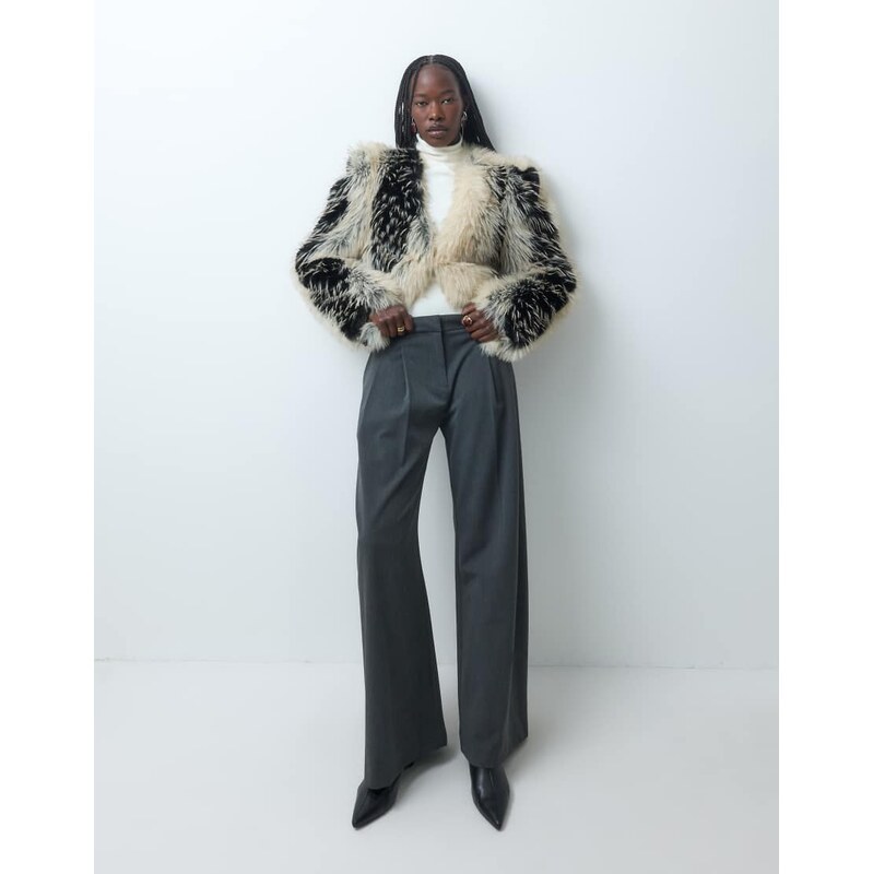 Weekday pleated wide leg trousers in dark grey melange