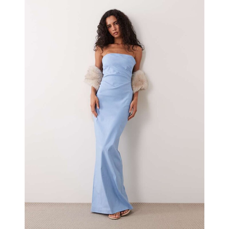 Vesper bengaline drape waist bandeau maxi dress in light blue