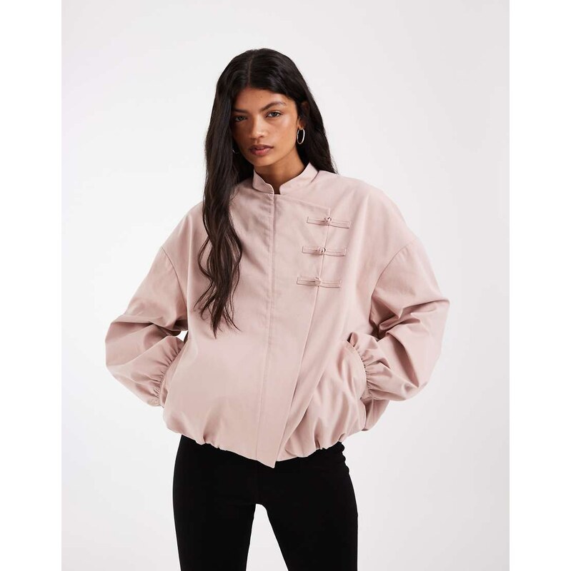 ASOS DESIGN cotton mandarin detail bomber jacket in pink