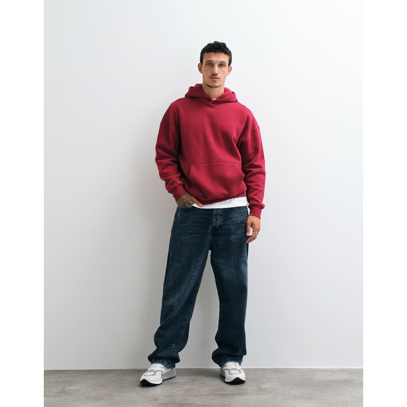 Hollister boxy fit hoodie in berry-Red