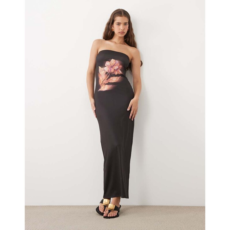ASOS DESIGN bandeau midi dress in floral print-Multi