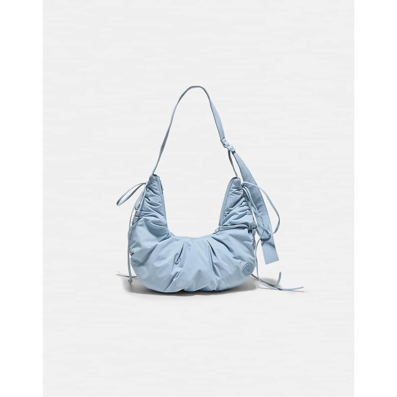 Stradivarius Ruched fabric crossbody bag in sky blue