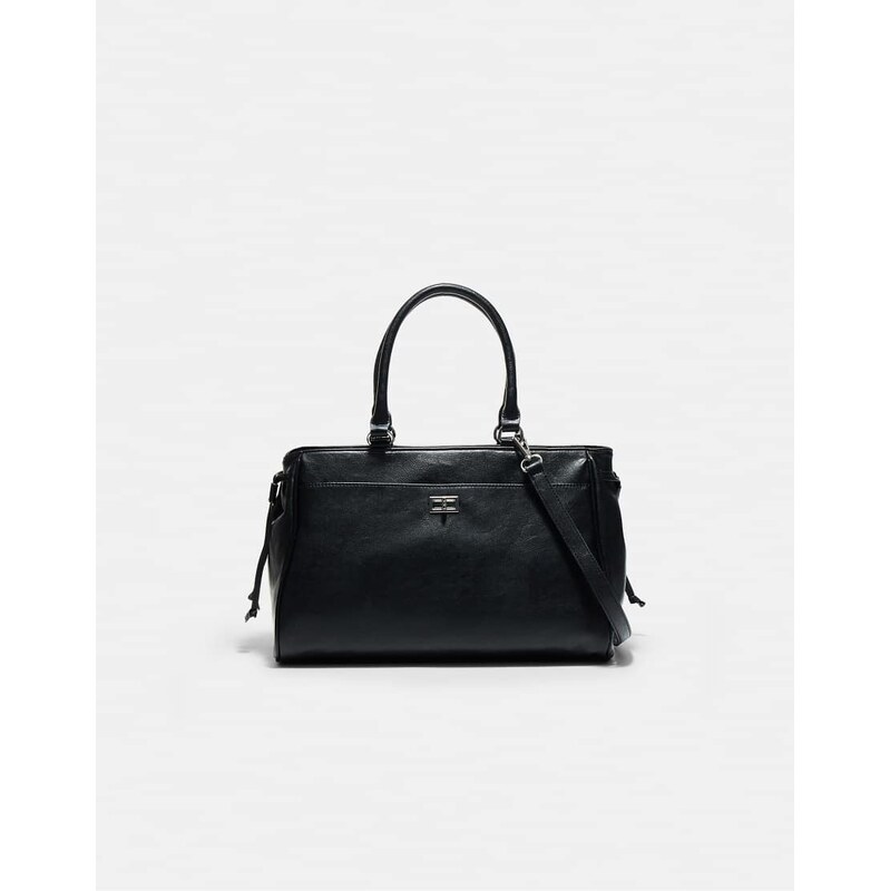 Stradivarius City bag with flap in black