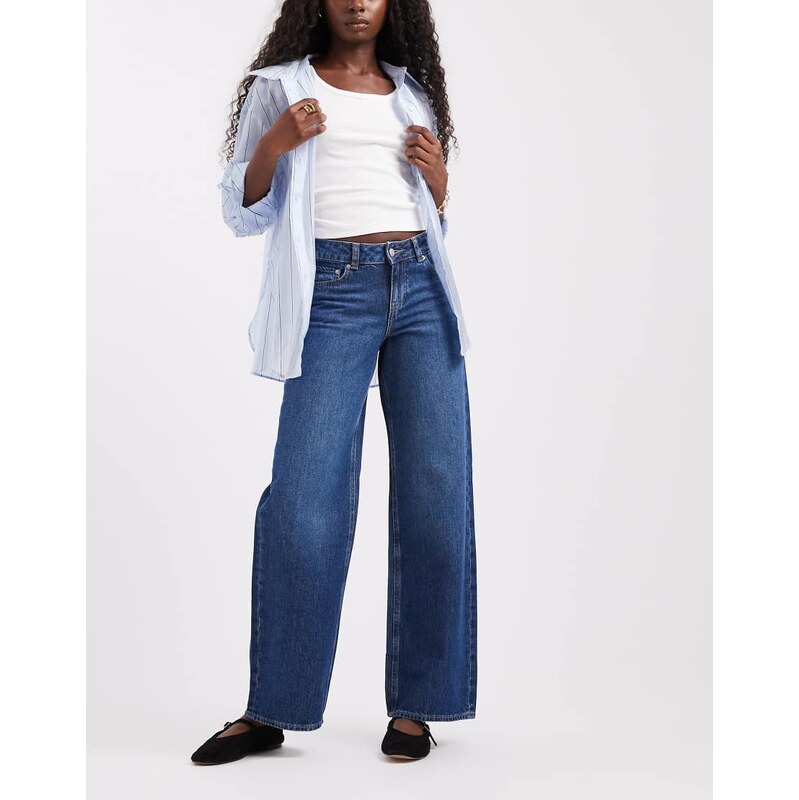 JJXX Palermo wide fit low rise jeans in mid blue