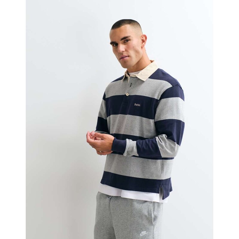 Parlez ruck stripe rugby polo shirt in blue multi
