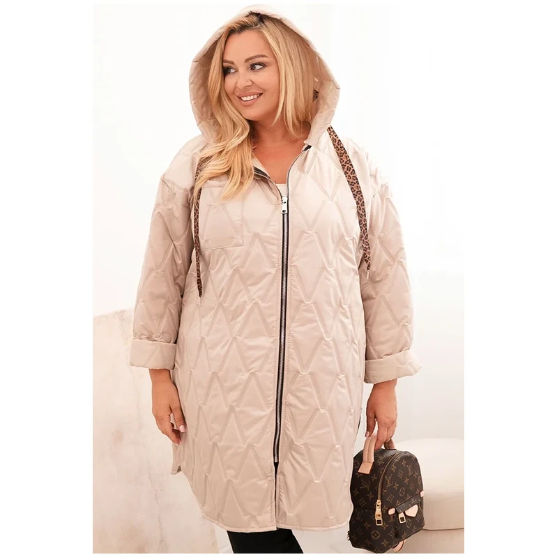 Kesi Włoski Dámská bunda Plus Size prošívaná s kapucí a nápisem