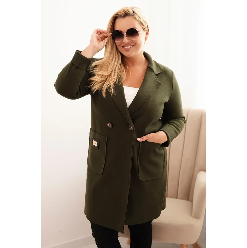 Kesi Włoski Dámský elegantní plášť Plus Size s límcem a velkými